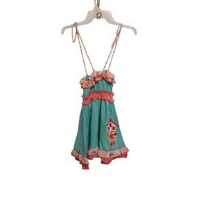 Twirls & Twigs Blue Tie String Strap Dress/ Top Birdhouse Clock Girls Size 6x